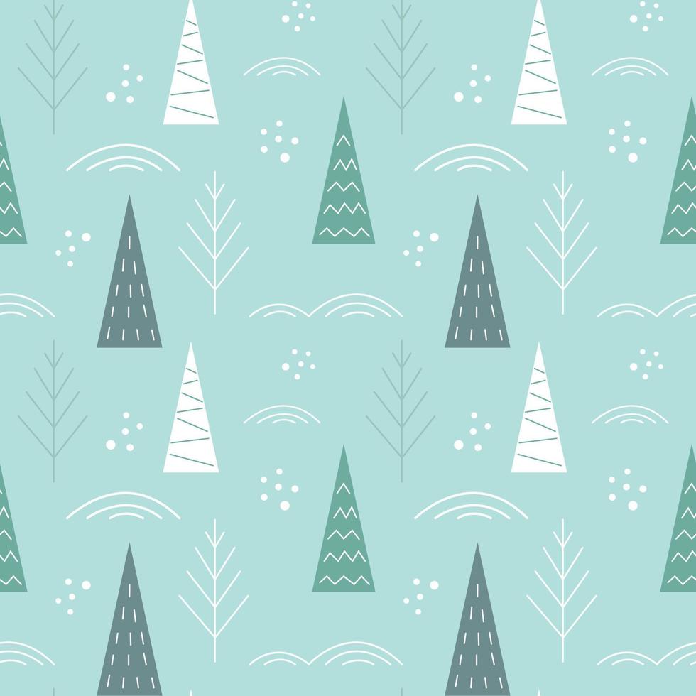vinter skog seamless mönster i skandinavisk stil. festlig nyår och jul design av kort, förpackningar, textilier. vektor stock illustration.