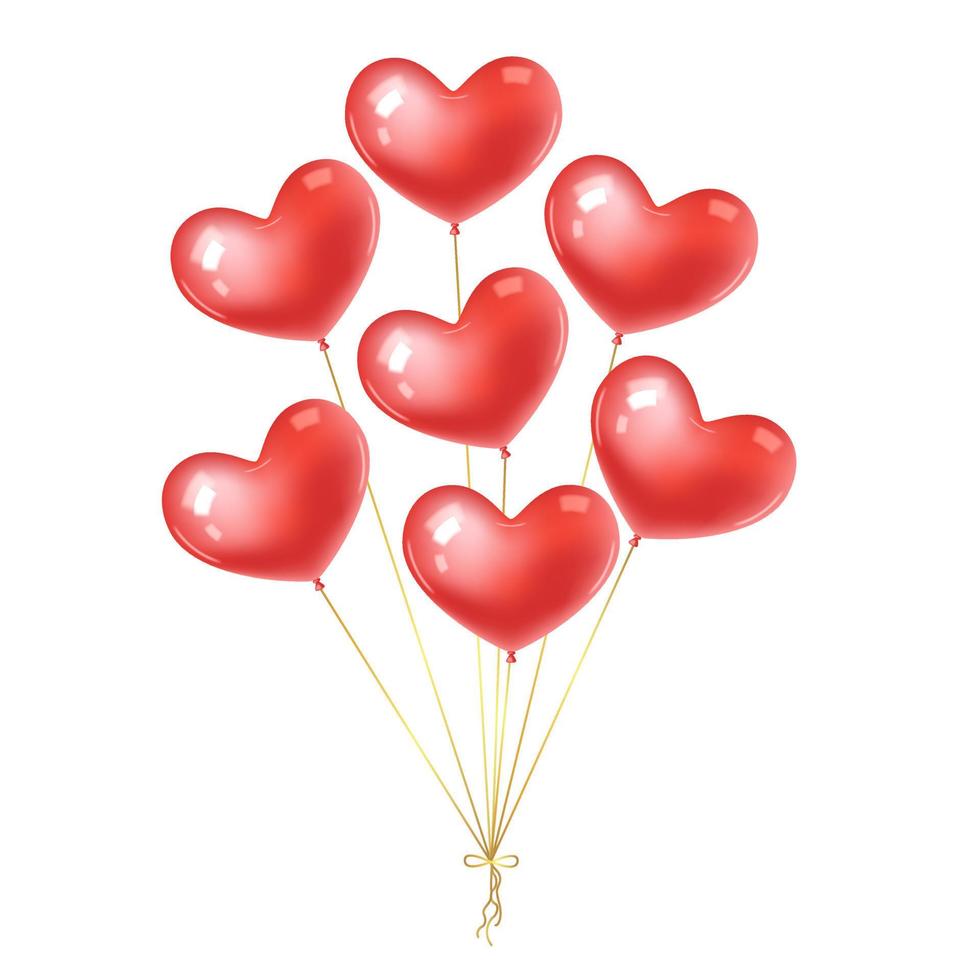 Bündel rote realistische herzförmige Luftballons isoliert auf weißem Hintergrund. gestaltungselement für valentinstag, hochzeit, geburtstag.vektorstockillustration. vektor