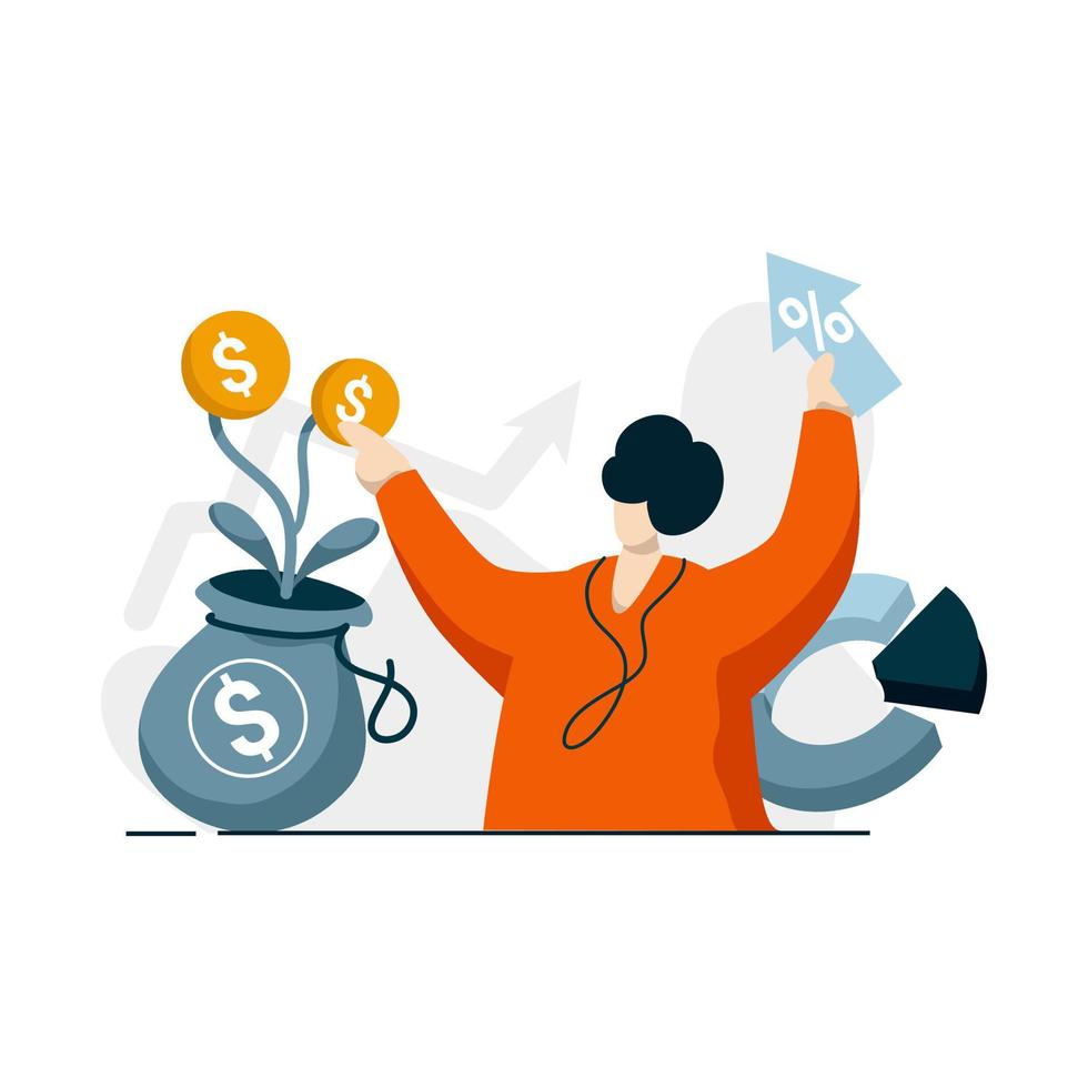 ränta upplupen ikon platt illustration för företagsfinansiering lån färg blå, orange, svart, gul, perfekt för ui ux-design, webbapp, varumärkesprojekt, annons, inlägg på sociala medier vektor