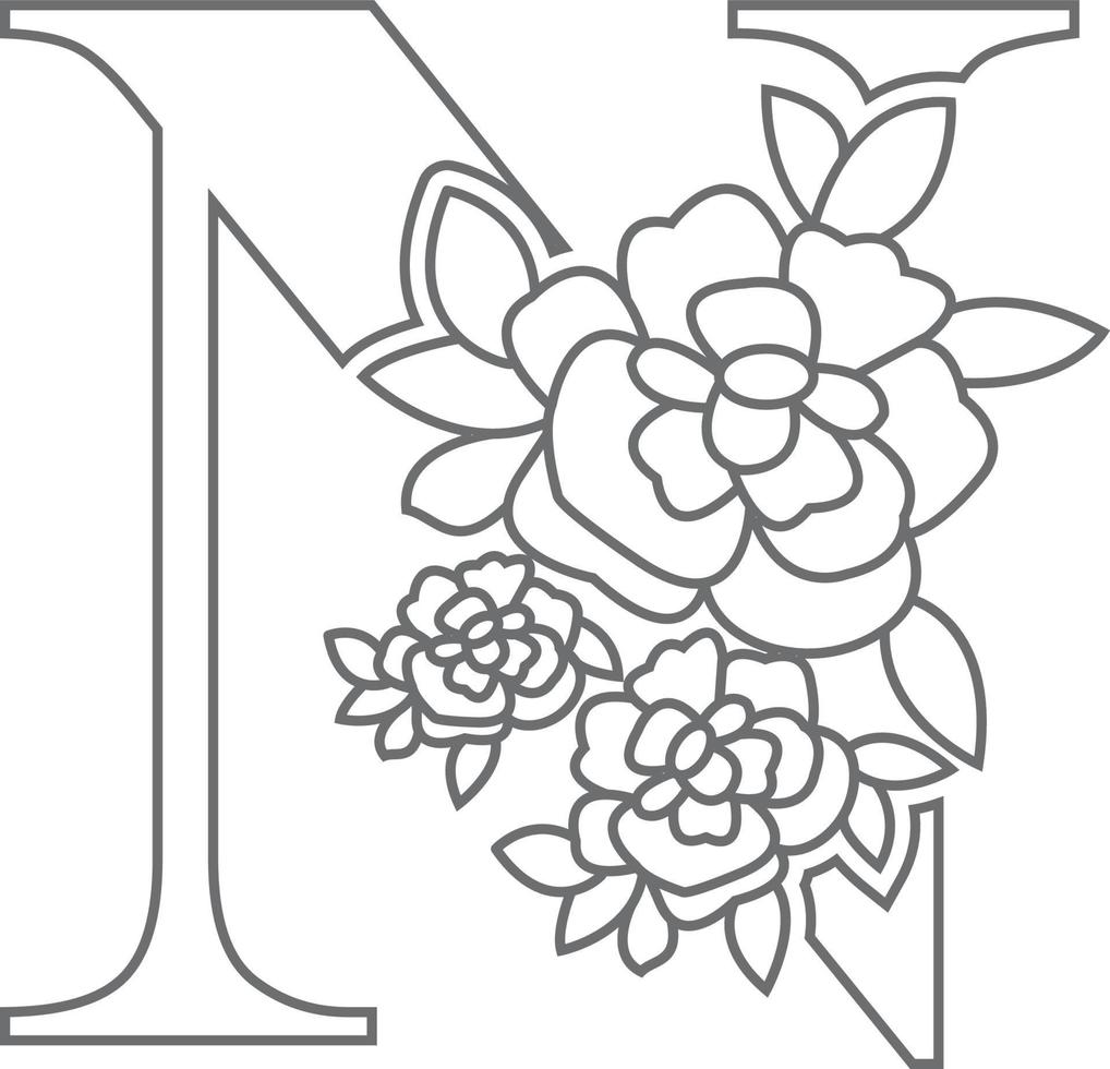 Blumenalphabetbuchstabemalbuch für Kinder. vektorillustration des pädagogischen alphabets letzteres mit blumenkunstwerk-farbseiten. Doodle-Stil. vektor
