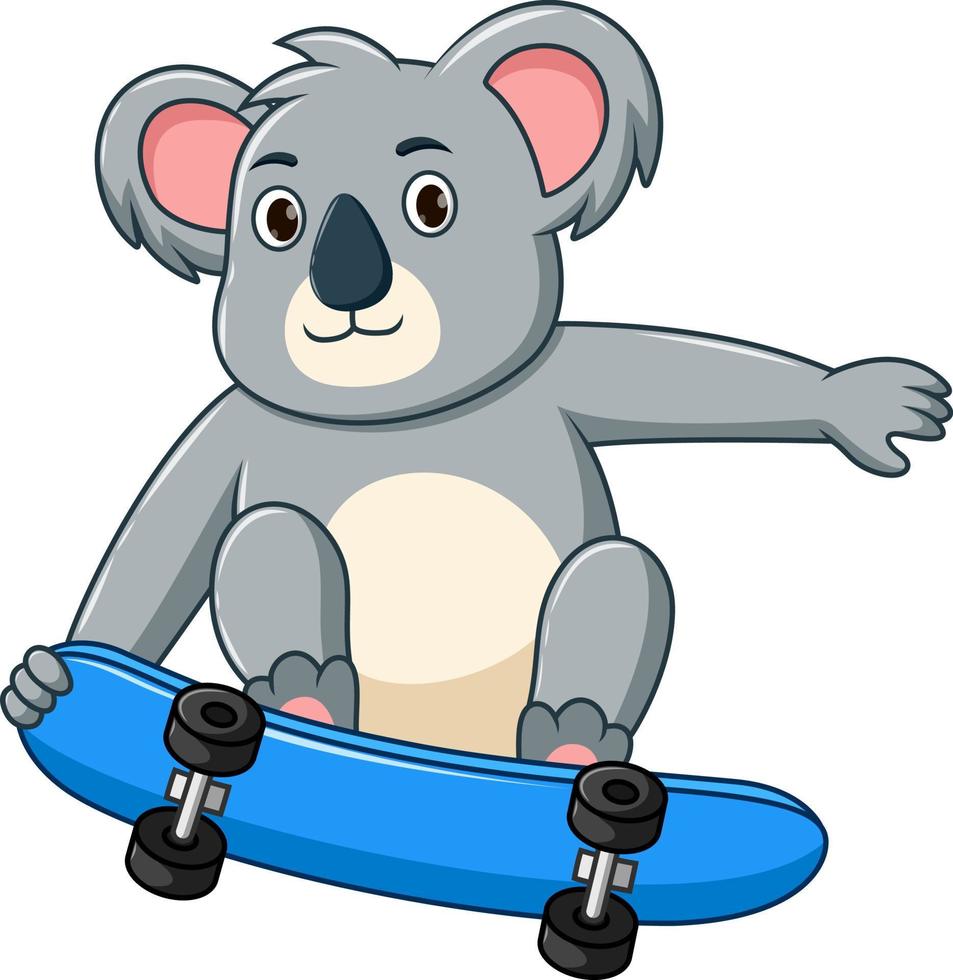 niedlicher babykoala der karikatur, der skateboard spielt vektor