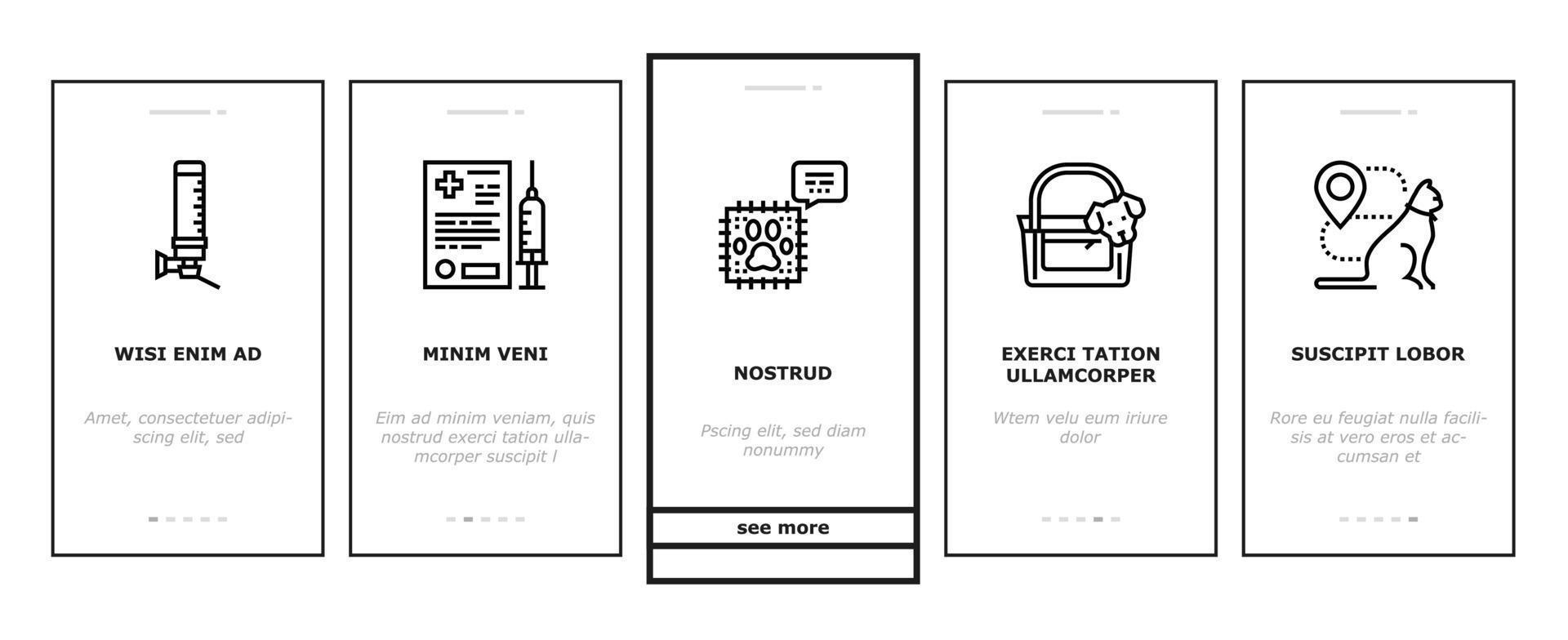 onboarding-ikonen der haustierreiseausrüstung stellten vektor ein