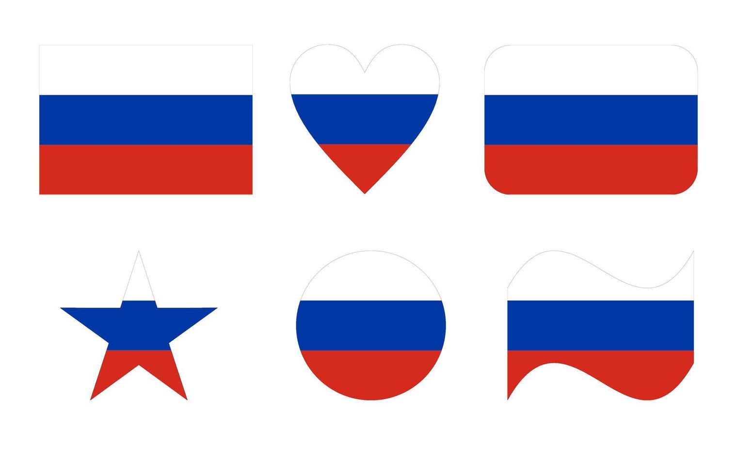 russische flagge, flagge von russland in sechs formen vektor