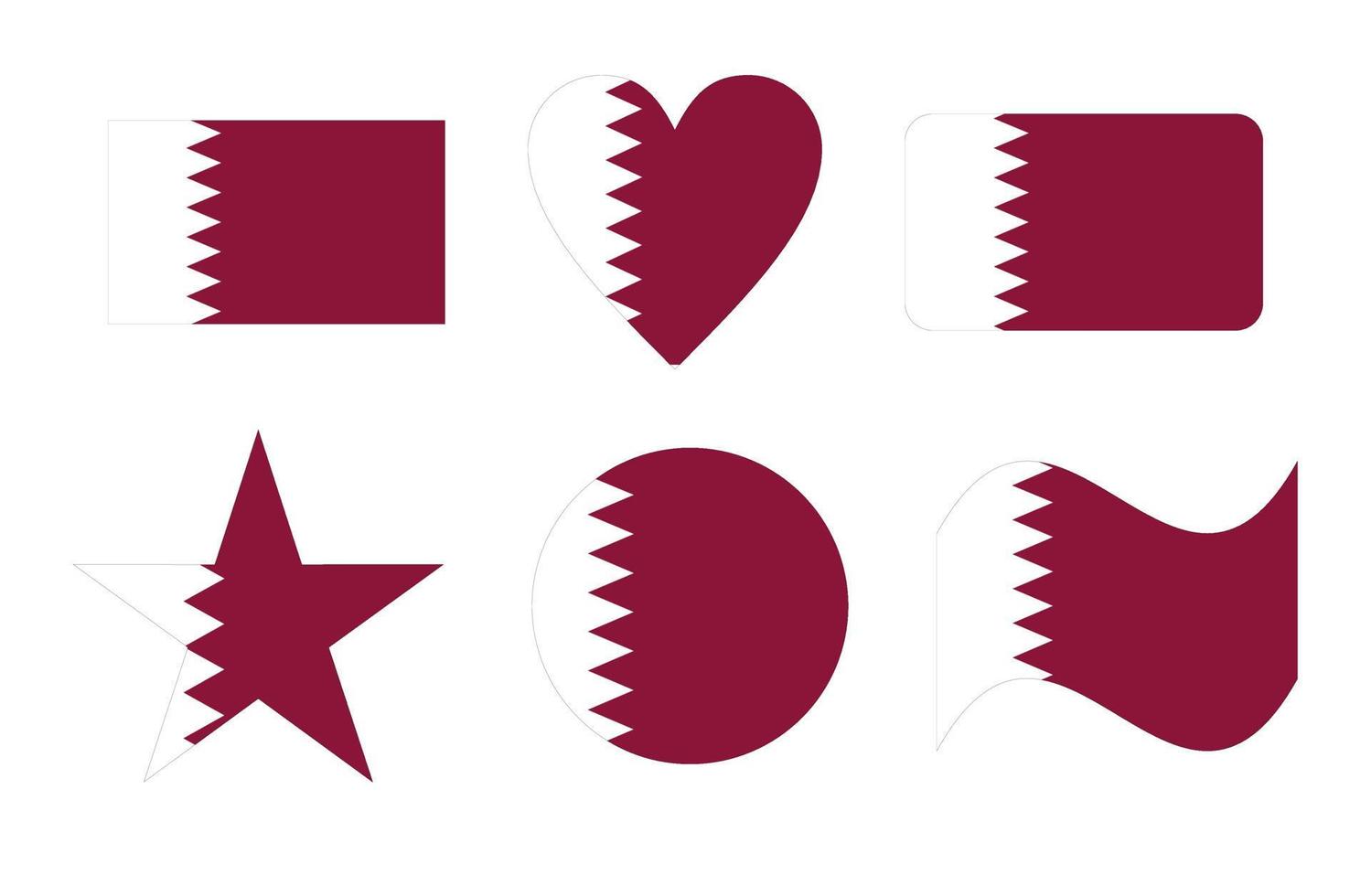 qatar flagga, flagga av qatar i sex former vektor