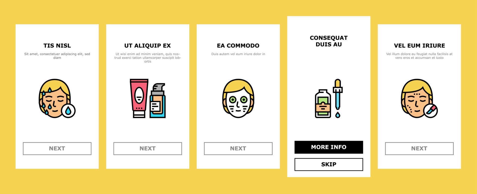 gesichtspflege behandeln onboarding icons set vektor