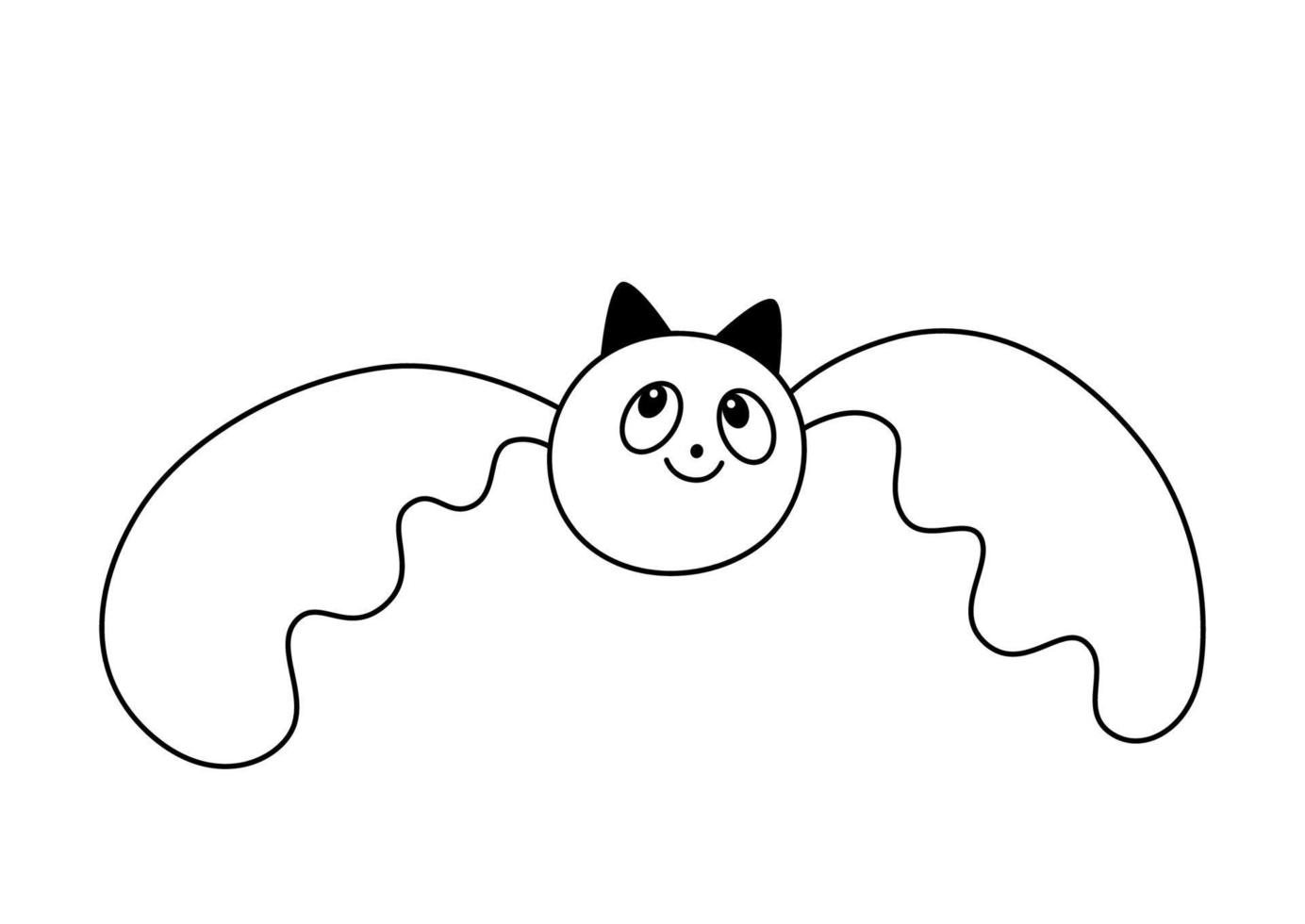 Illustration der fliegenden lächelnden süßen Fledermaus mit offenen Flügeln im Doodle-Stil Umrissskizze vektor