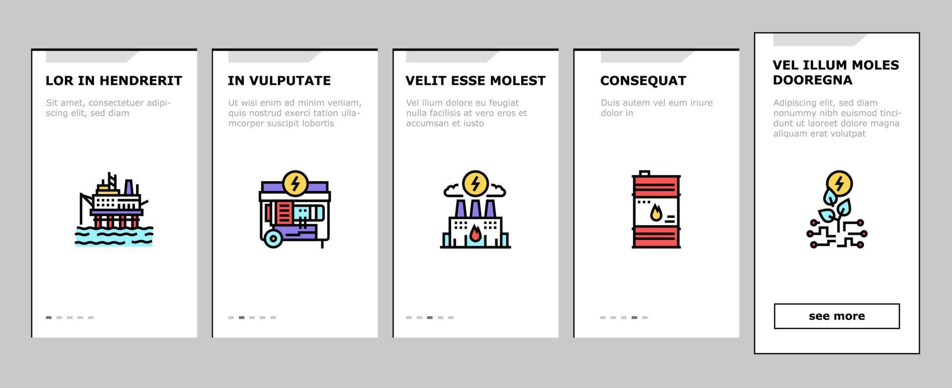 Onboarding-Symbole für Energiestrom und Kraftstoffleistung setzen Vektor