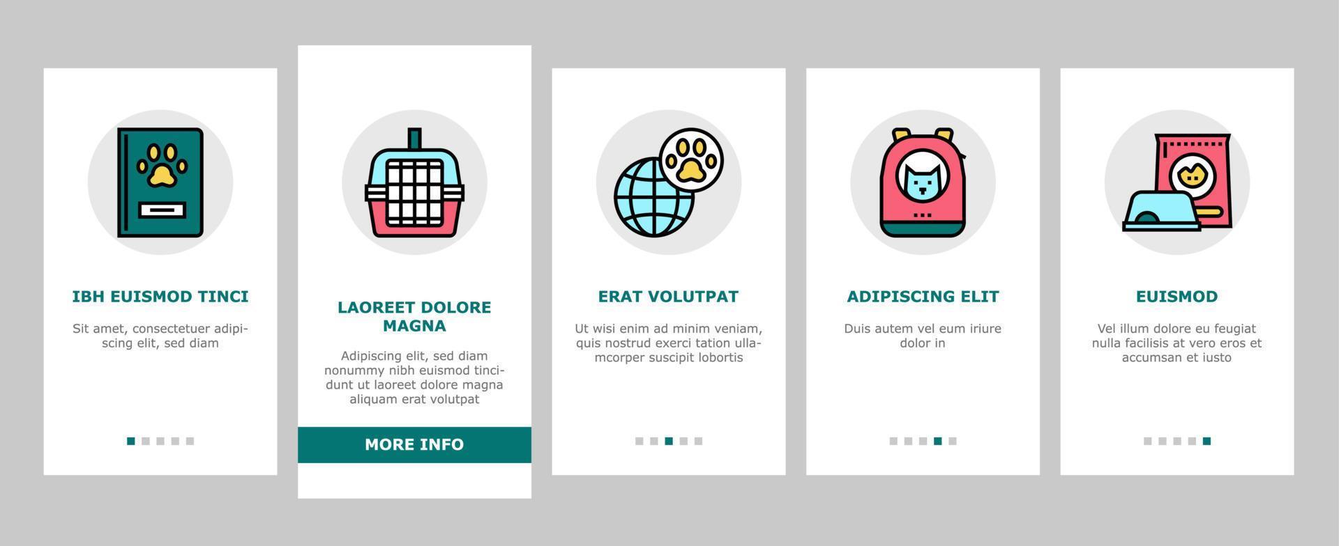 onboarding-ikonen der haustierreiseausrüstung stellten vektor ein