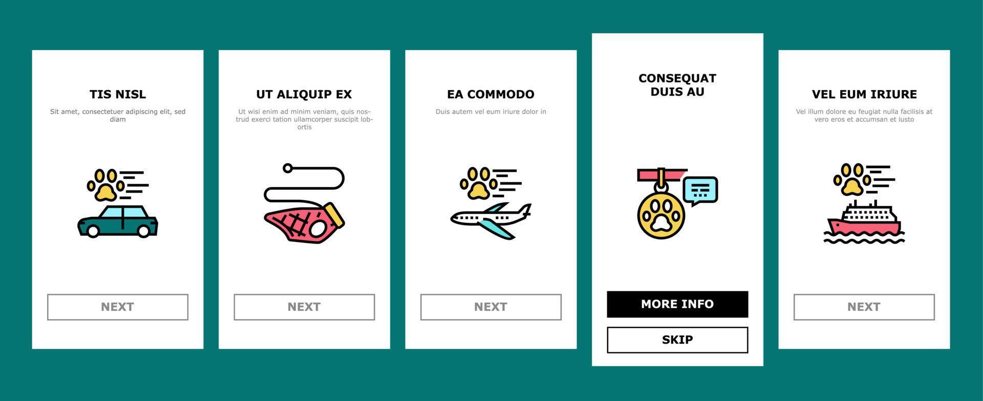onboarding-ikonen der haustierreiseausrüstung stellten vektor ein