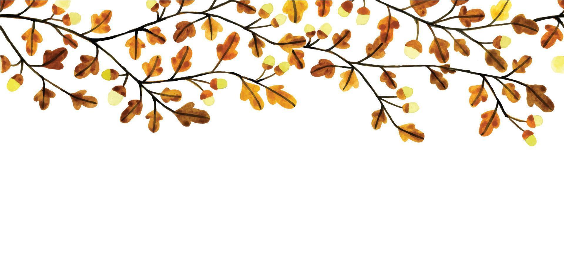 aquarellnahtlose grenze, banner, rahmen mit eichenblättern und zweigen und eicheln. einfaches Muster, Druck zum Thema Herbstgelb und Braun vektor