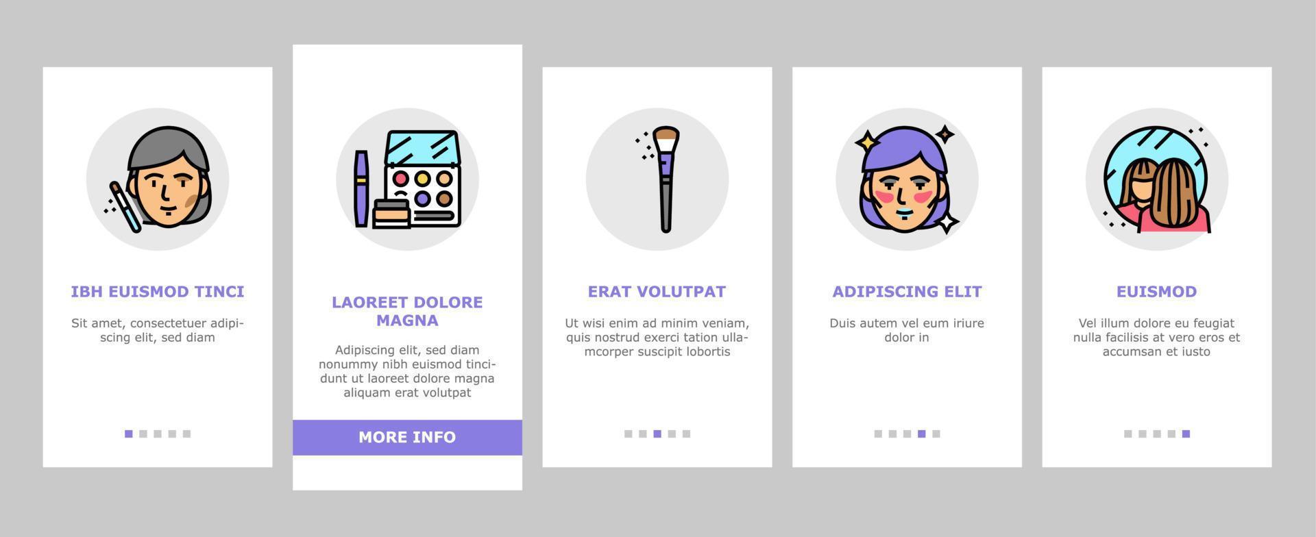 makeup kosmetologi förfarande onboarding ikoner som vektor