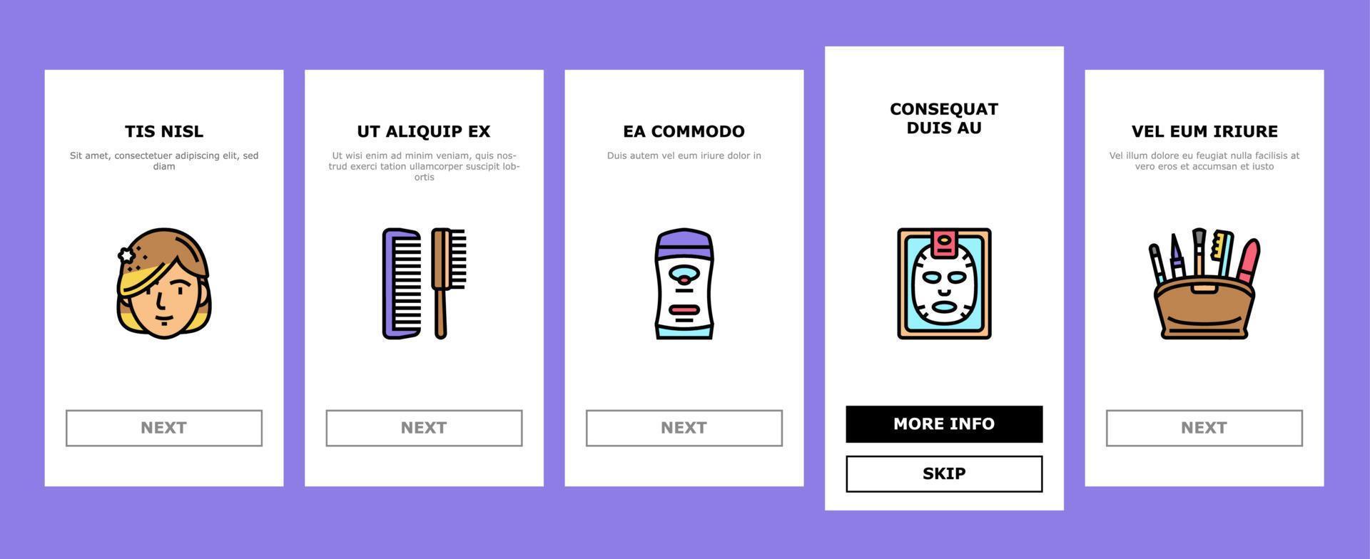 makeup kosmetologi förfarande onboarding ikoner som vektor
