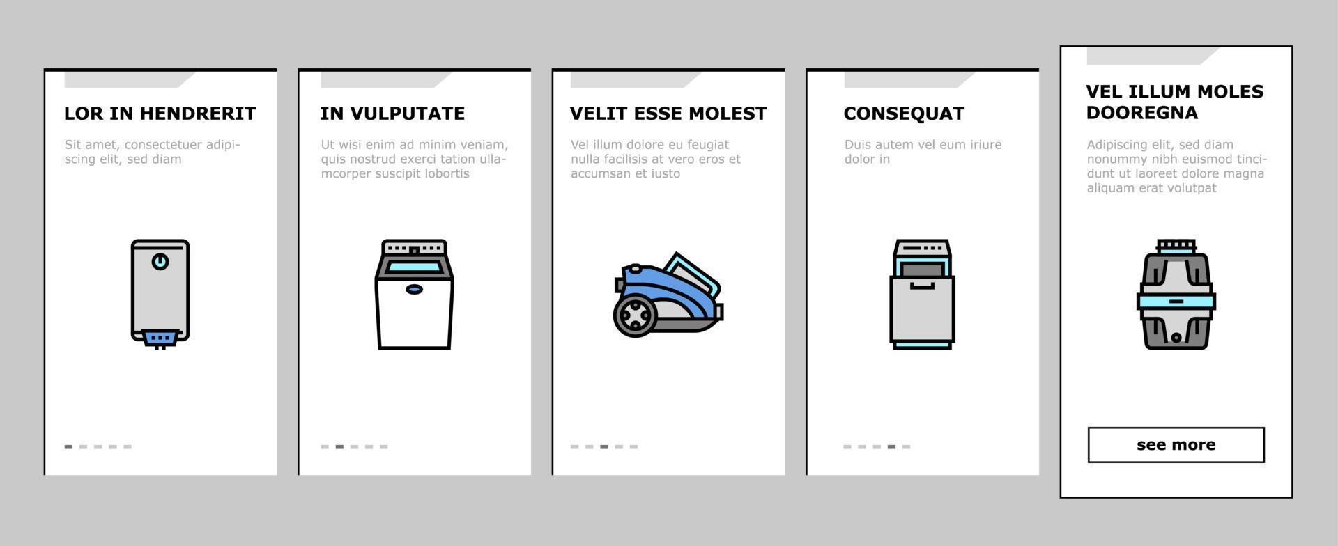 geräte haushaltsgeräte onboarding icons set vektor