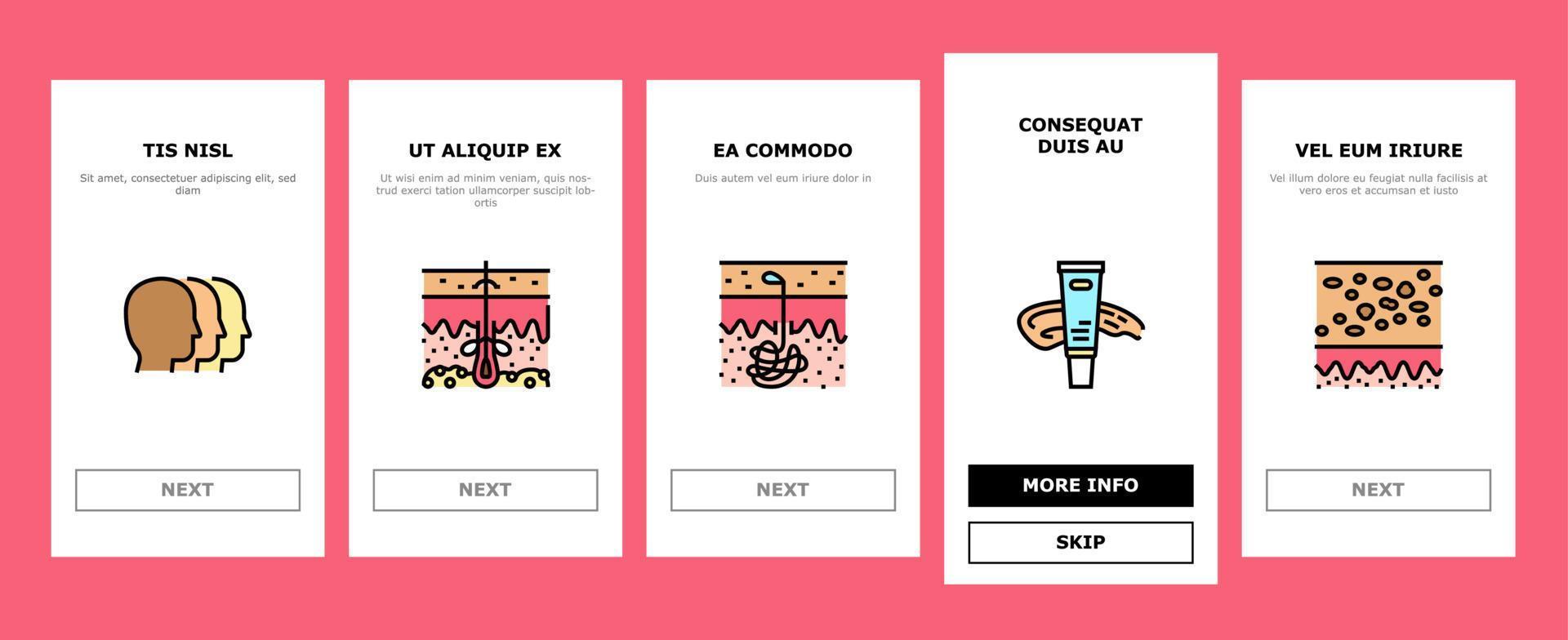 hudvård kosmetologi och behandla onboarding ikoner som vektor