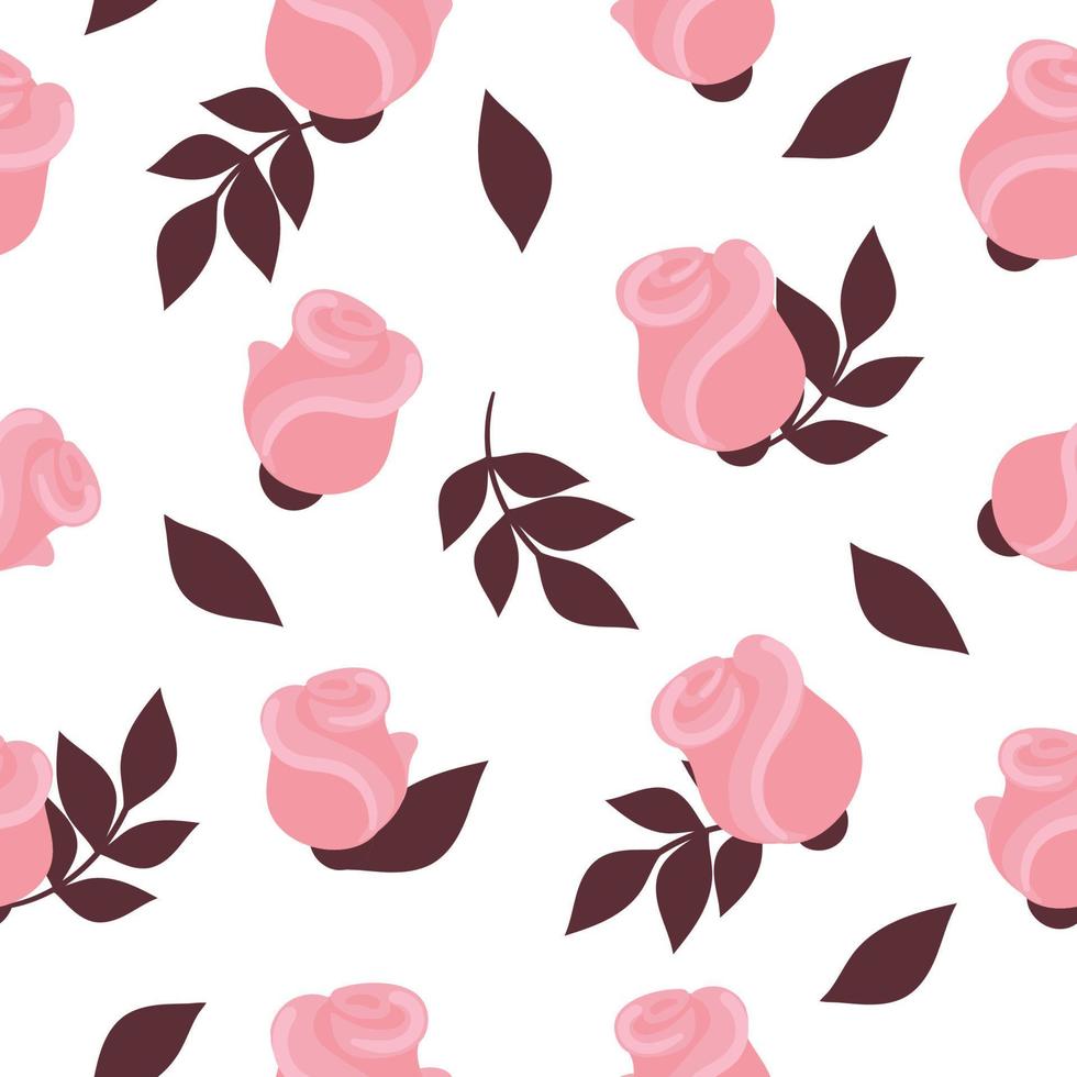 süßes nahtloses Muster mit rosa Rosen und Knospen. schöne Frühlingsblumen, Verpackungsdesign, Hochzeitsdekoration. flache Abbildung auf weißem Hintergrund vektor