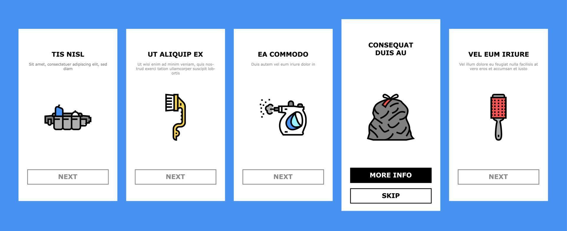 reinigungs- und waschzubehör-onboarding-ikonen stellten vektor ein