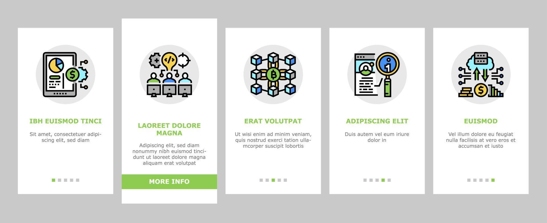 Onboarding-Symbole für Fintech-Finanztechnologie setzen Vektor