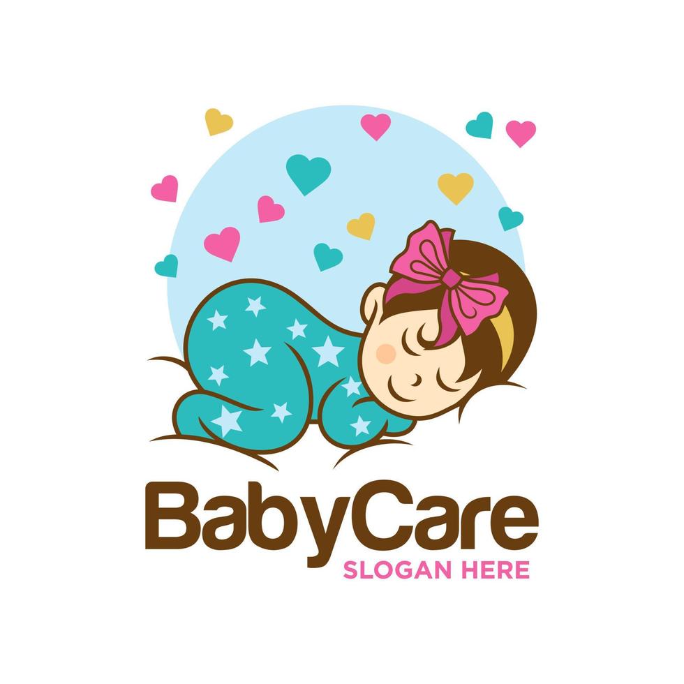 schlafende niedliche Baby-Logo-Design-Vorlage vektor