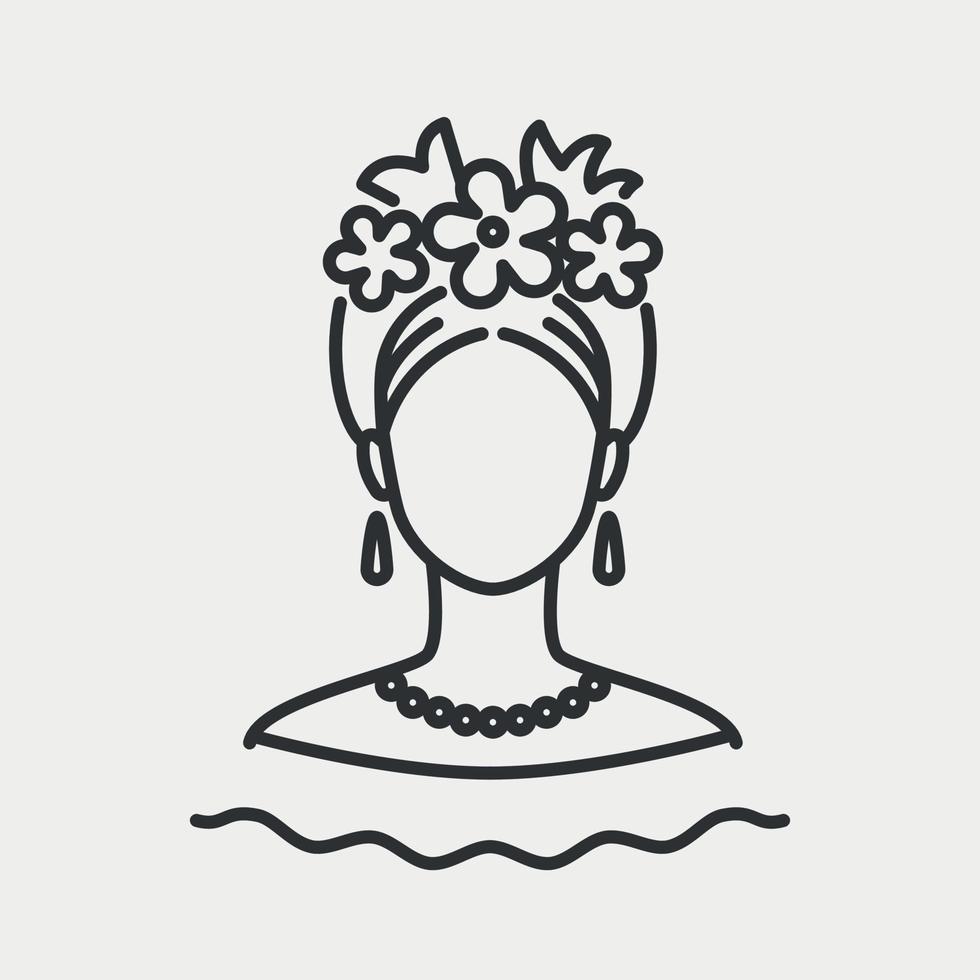 mexikansk kvinna med blommor i frisyren. latinsk kvinnlig avatar. sydamerika kultur människor linje ikon. vektor illustartion