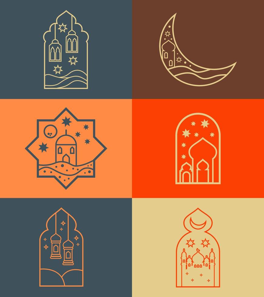 böhmische geometrische islamische form. Moscheentür, Halbmond, Laterne, einfaches abstraktes Elementdesign für die Dekoration. vektor