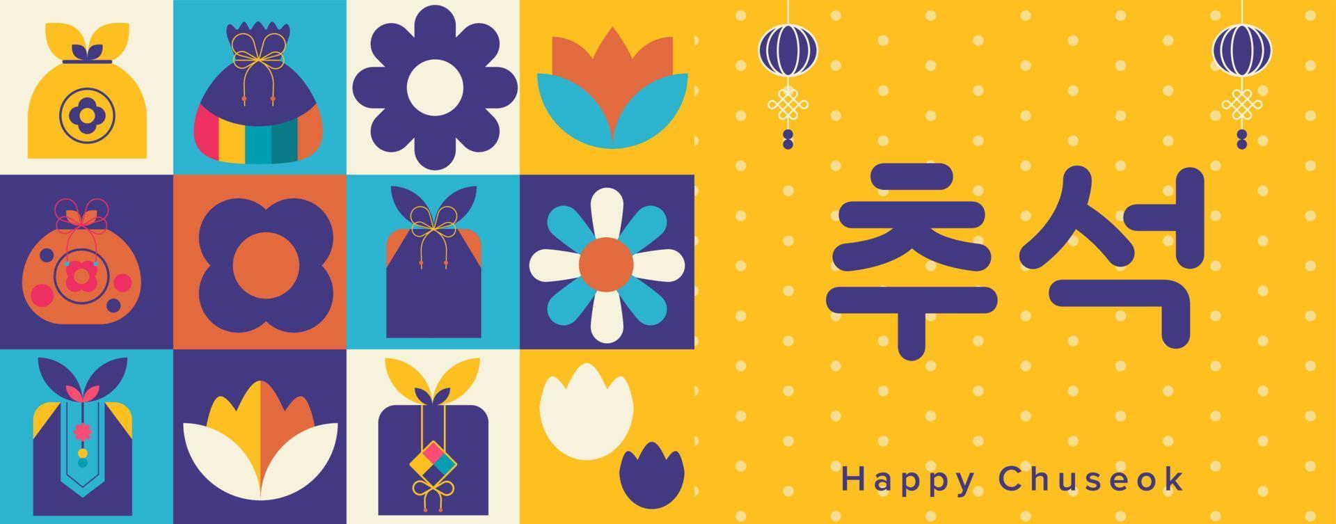 Geometrisches Plakat des fröhlichen Chuseok-Mittherbstfestivals, Grußkartendesign-Vektorillustration vektor