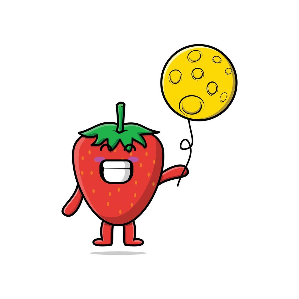 niedliche Cartoon-Erdbeere, die mit Mondballon schwimmt vektor