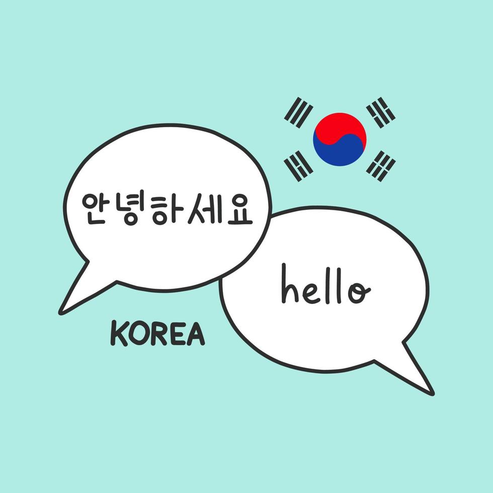 koreanische wörter hallo übersetzen in koreanisch mit flaggenvektorillustration vektor