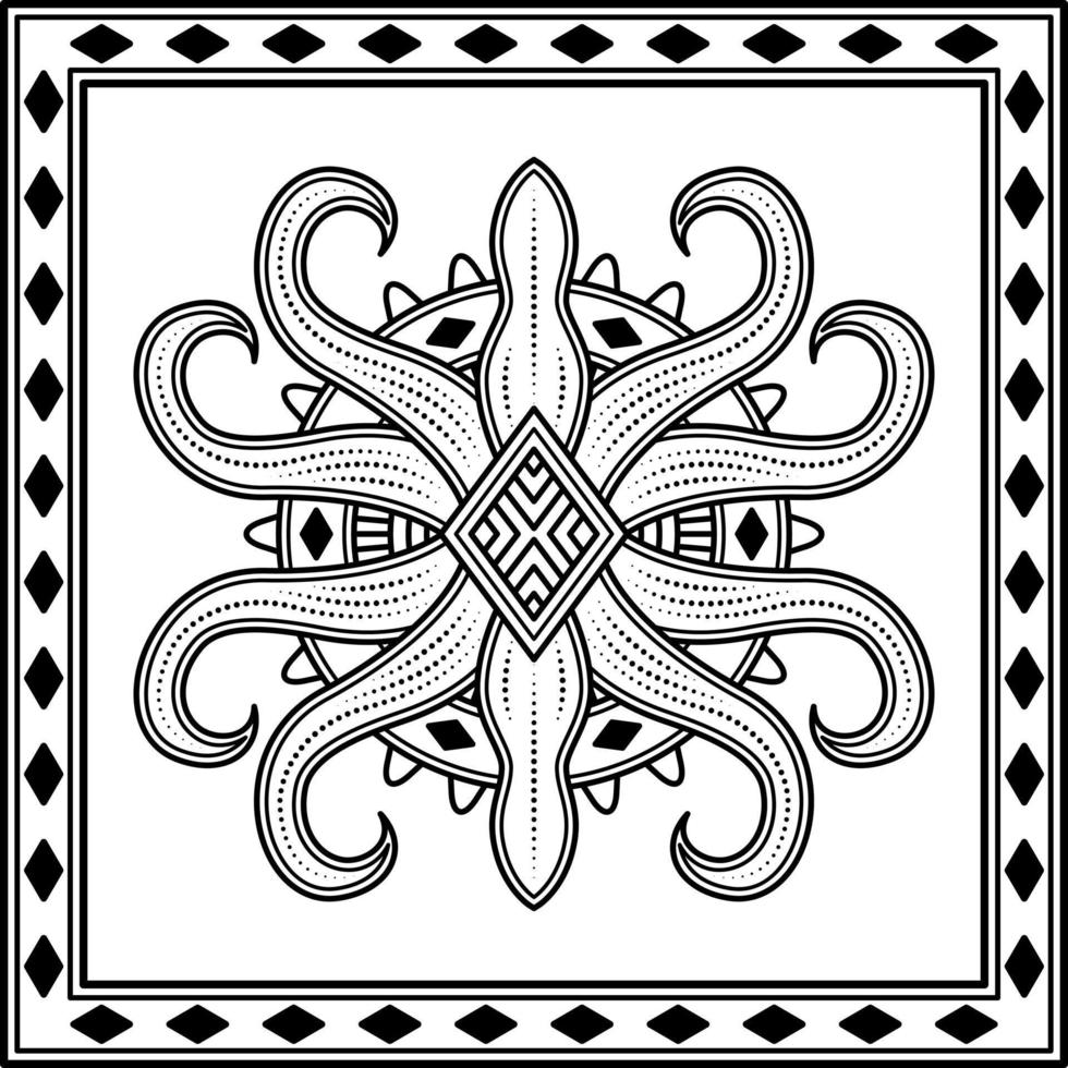 blomma mandala prydnad med fyrkantig ram. konst, linje, siluett, kreativ och unik stil. lämplig för symbol, skylt, dekor, kakel, tryck, tapeter, kort, hälsning, bröllop och textil vektor