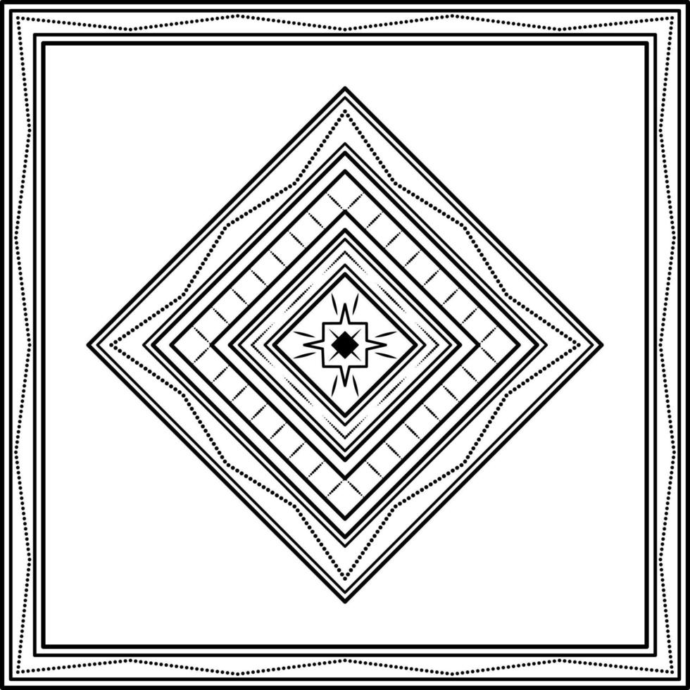 quadratische Verzierung mit quadratischem Rahmen auf weißem Hintergrund. Kunst, Linie, Silhouette, kreativer und einzigartiger Stil. geeignet für symbol, zeichen, dekor, fliesen, druck, tapete, karte, gruß, hochzeit und textil vektor