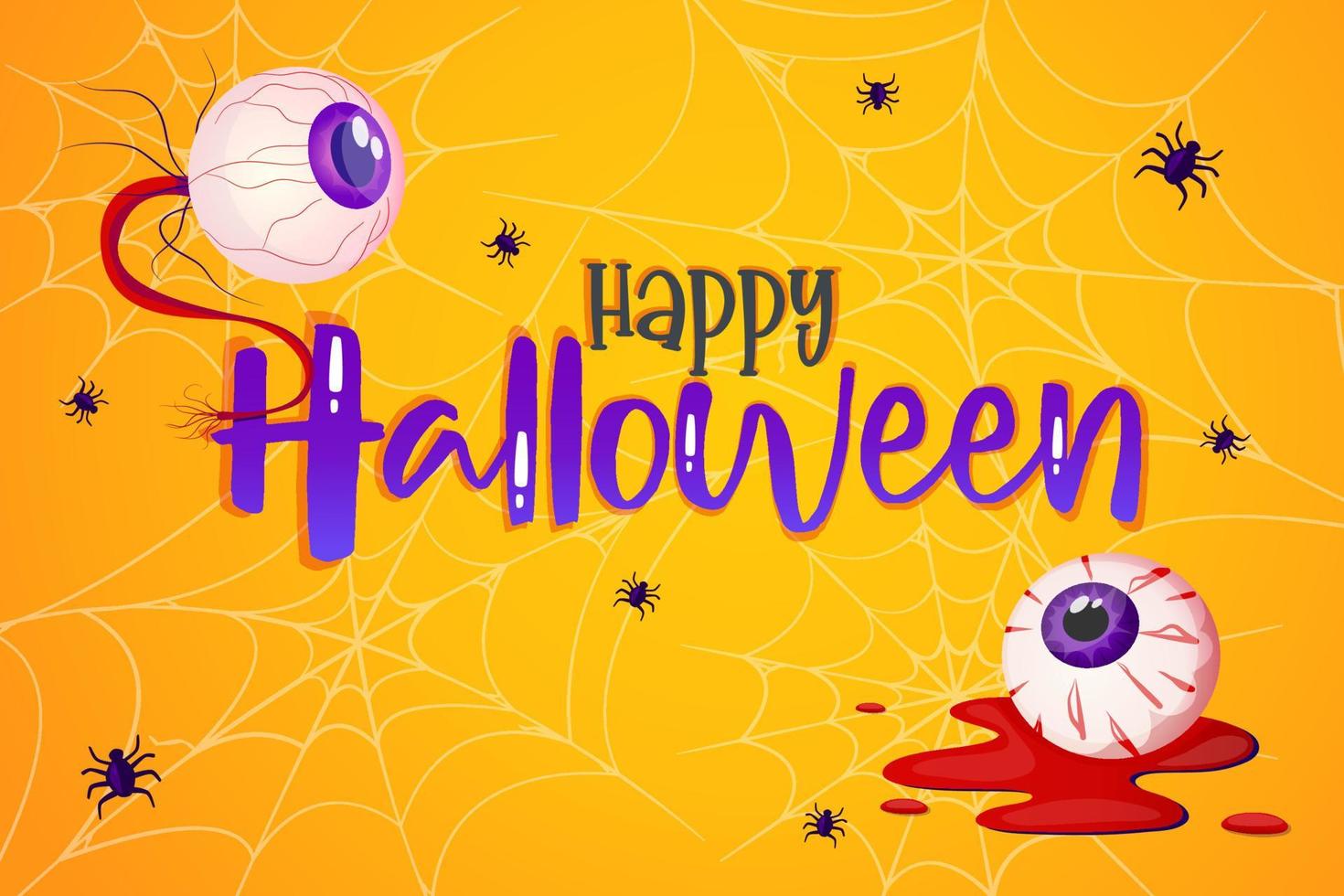 Happy Halloween Banner Orange mit Spinne, Spinne und Augapfel. süßer Hintergrund. Vektordesign. modernes Konzeptdesign. Fröhliches Halloween. Web-Banner-Vorlage vektor