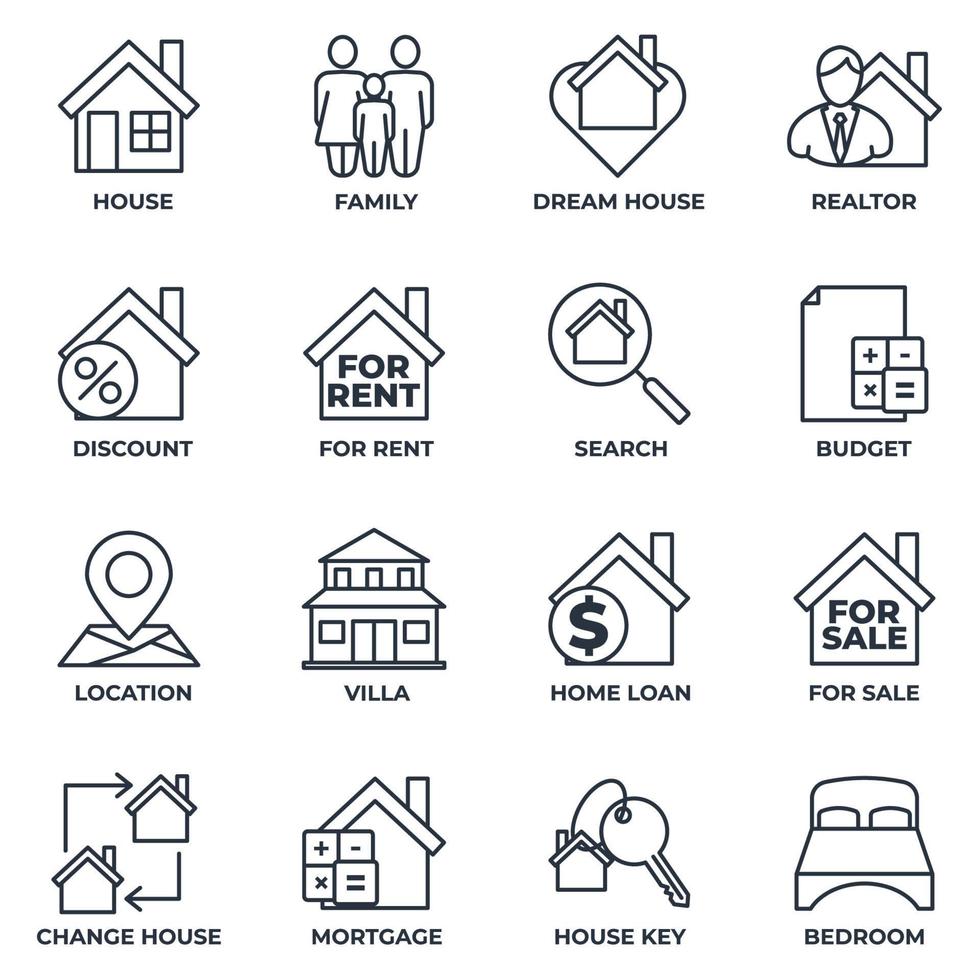 Satz von Immobilien-Symbol-Logo-Vektor-Illustration. Symbolvorlage für Hauspakete. Haus, Familie, Traumhaus, Makler und mehr für Grafik- und Webdesign-Sammlung vektor