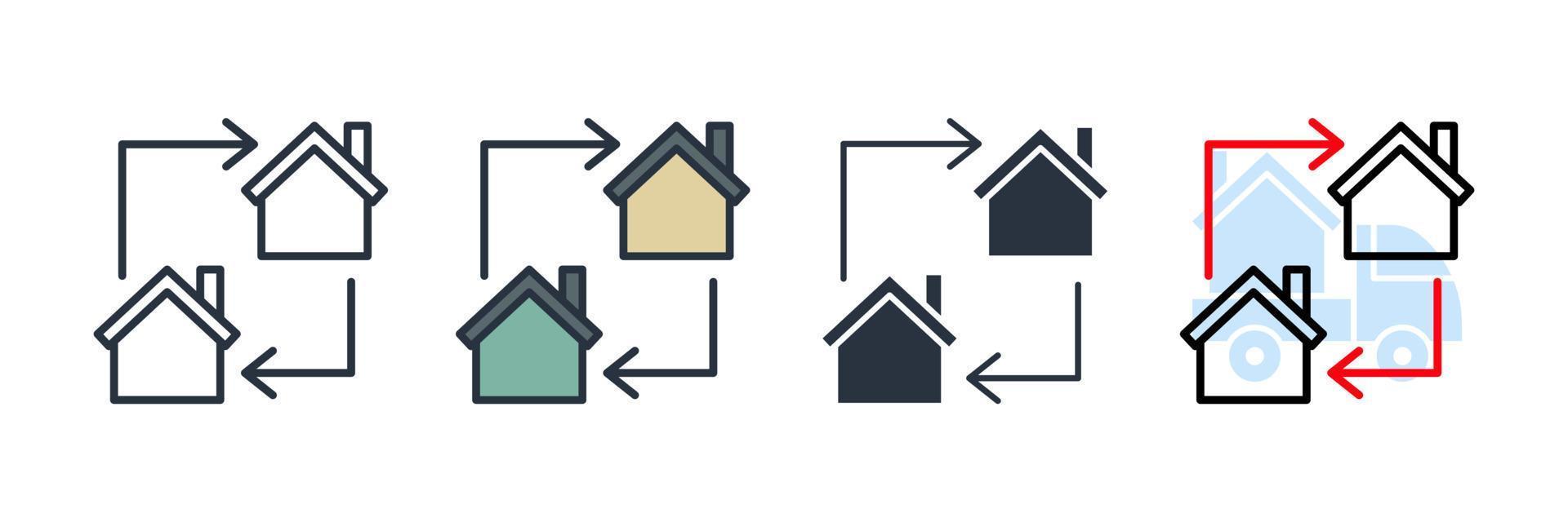 flytta hus ikonen logotyp vektor illustration. ändra hem symbol mall för grafik och webbdesign samling