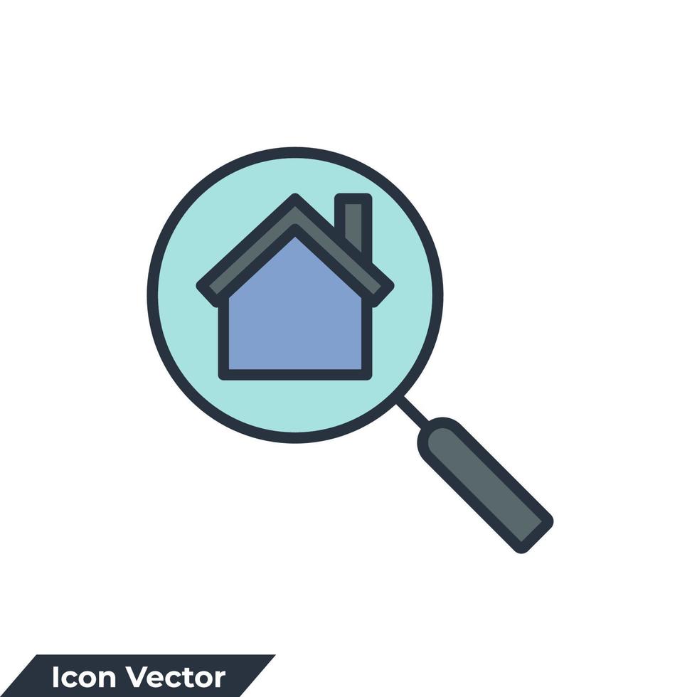 Suche nach Haus-Symbol-Logo-Vektor-Illustration. Lupensymbolvorlage für Grafik- und Webdesign-Sammlung vektor