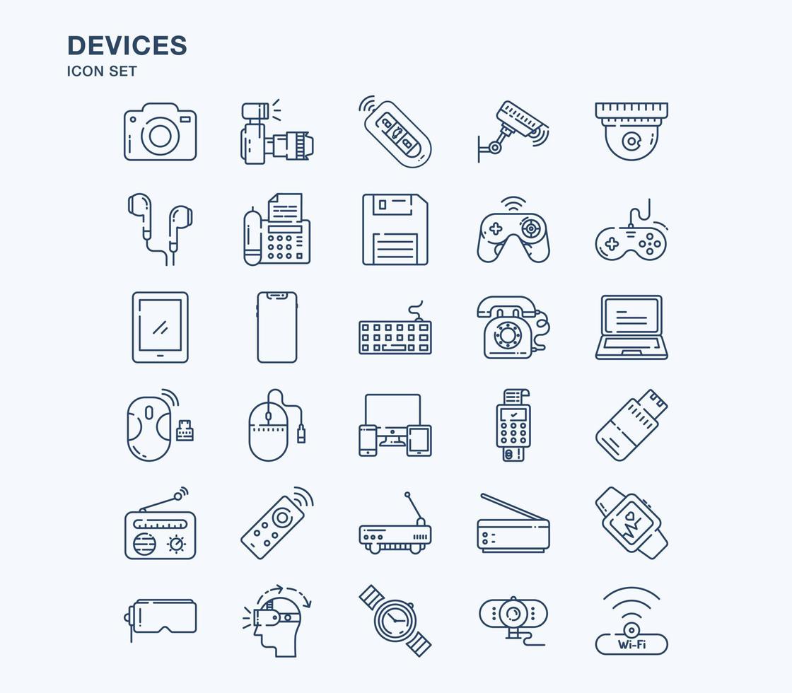 Geräte und Gadgets skizzieren Icon-Set vektor