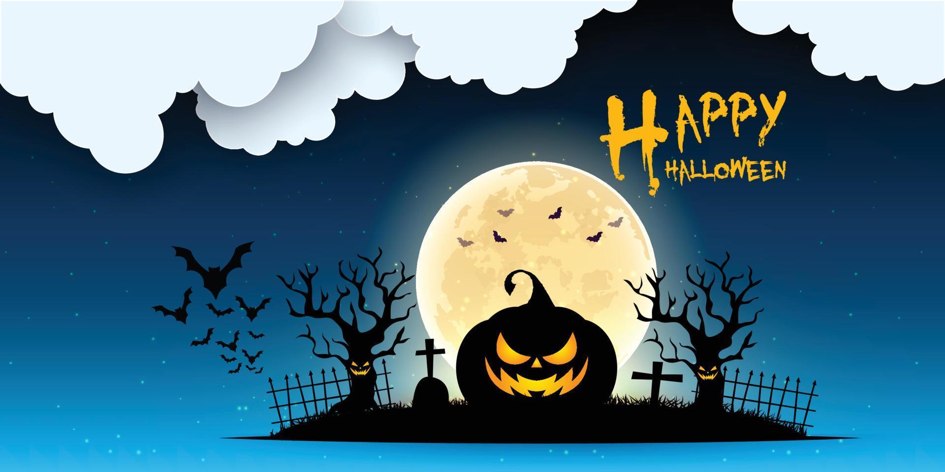 halloween sale facebook cover page timeline, web-ad-banner-vorlage mit kürbissen, fledermäusen und wolken auf orange hintergrund modernes layout-konzeptdesign vektor