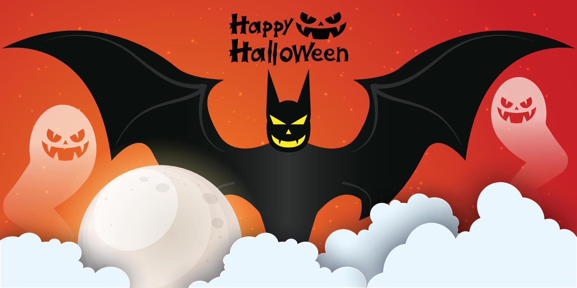 halloween sale facebook cover page timeline, web-ad-banner-vorlage mit kürbissen, fledermäusen und wolken auf orange hintergrund modernes layout-konzeptdesign vektor