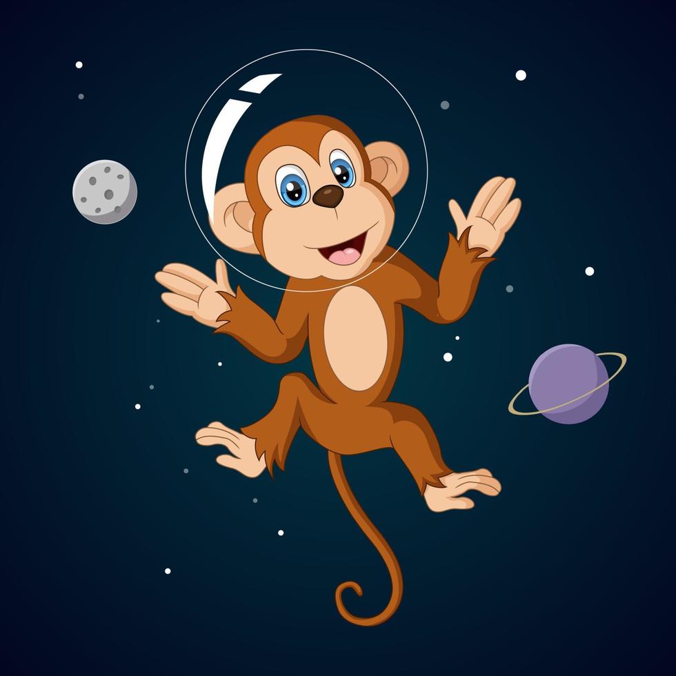 niedlicher Affen-Cartoon im Weltraum vektor