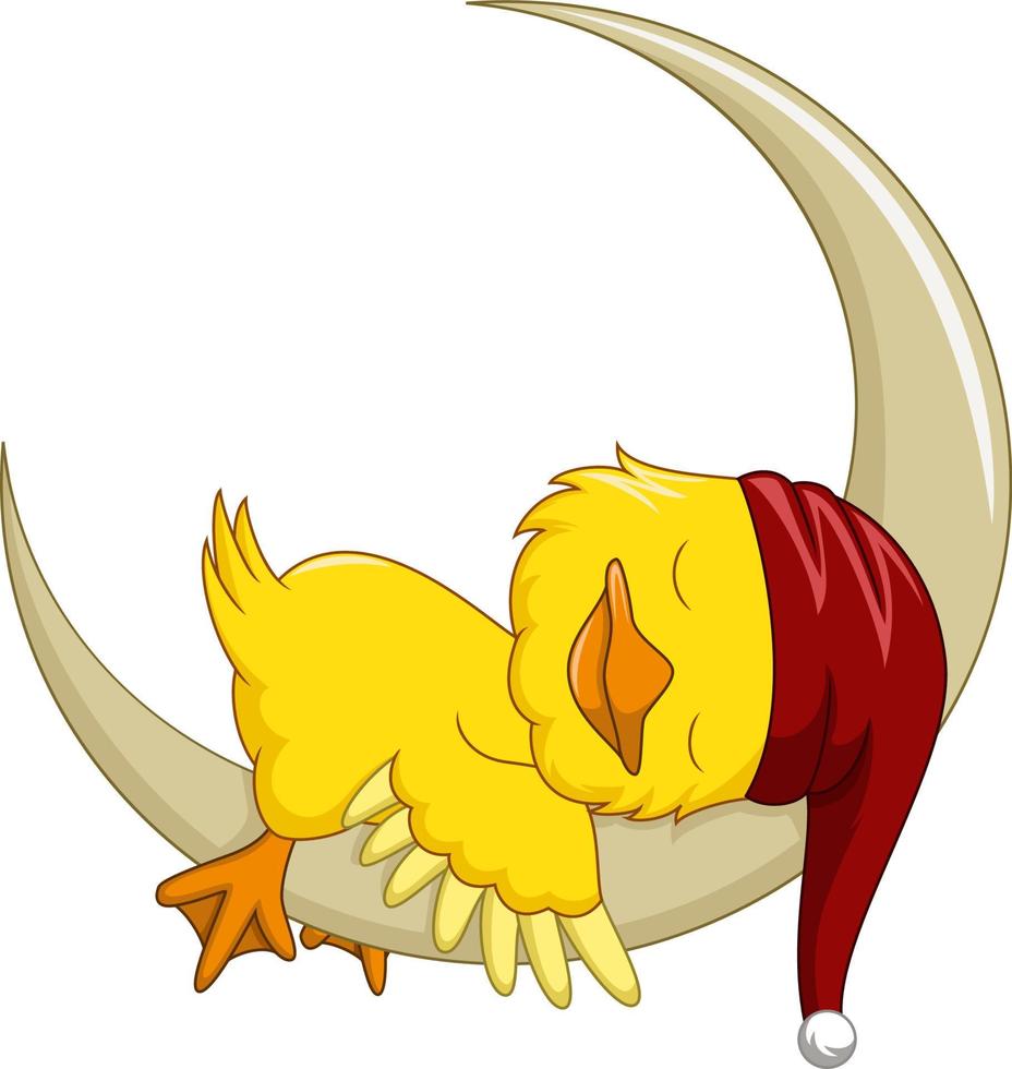 süßer Baby-Enten-Cartoon schläft auf dem Mond vektor