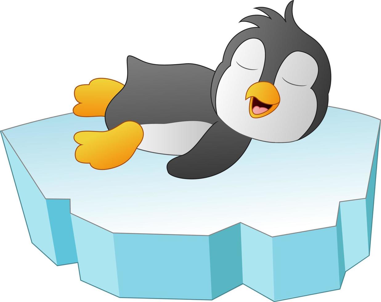 söt baby pingvin sova på isflak vektor