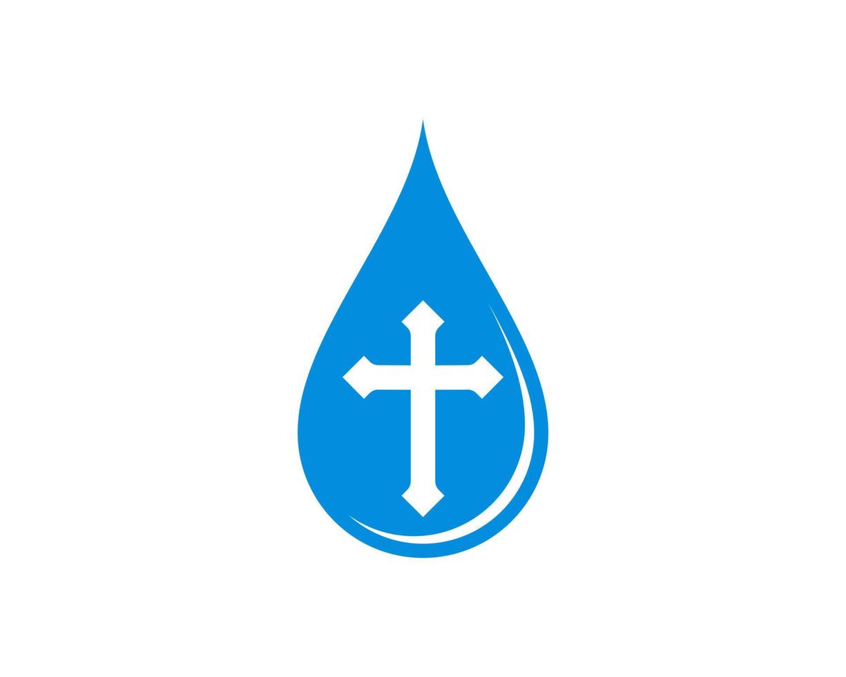 blå vattendroppe med symbol för kristen religion inuti vektor