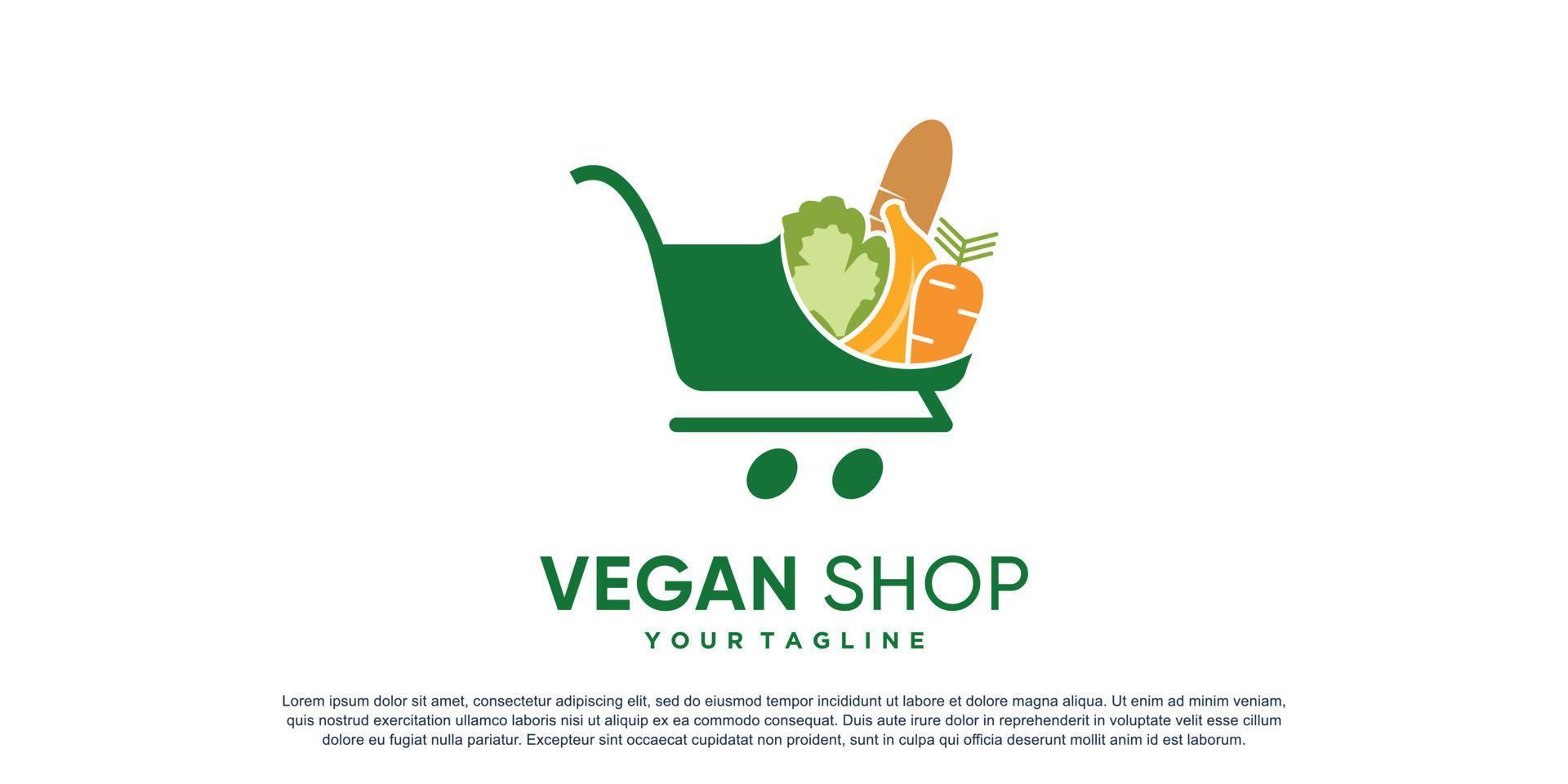 veganes Shop-Logo mit kreativem Elementkonzept Premium-Vektor vektor