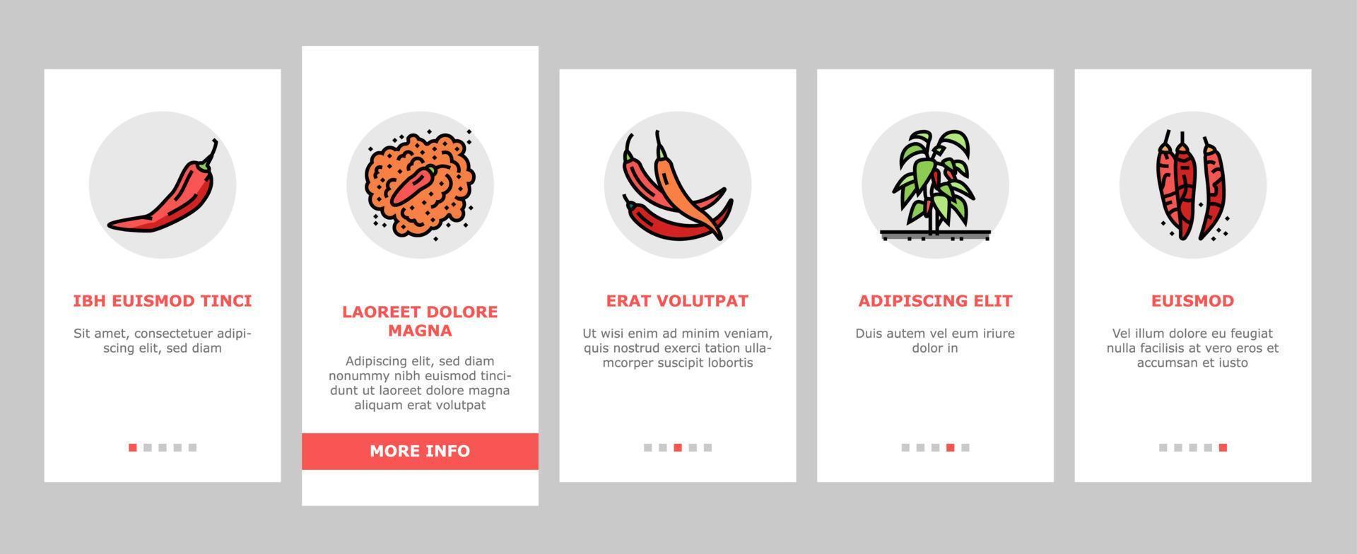 Chili würzige natürliche Gemüse-Onboarding-Symbole setzen Vektor