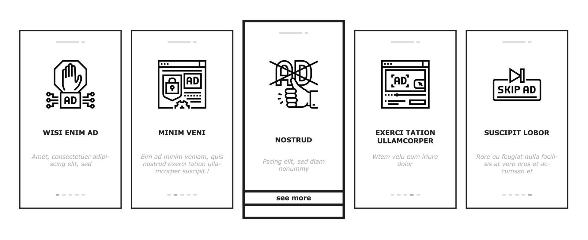 keine werbung werben für kostenlose onboarding-symbole gesetzter vektor