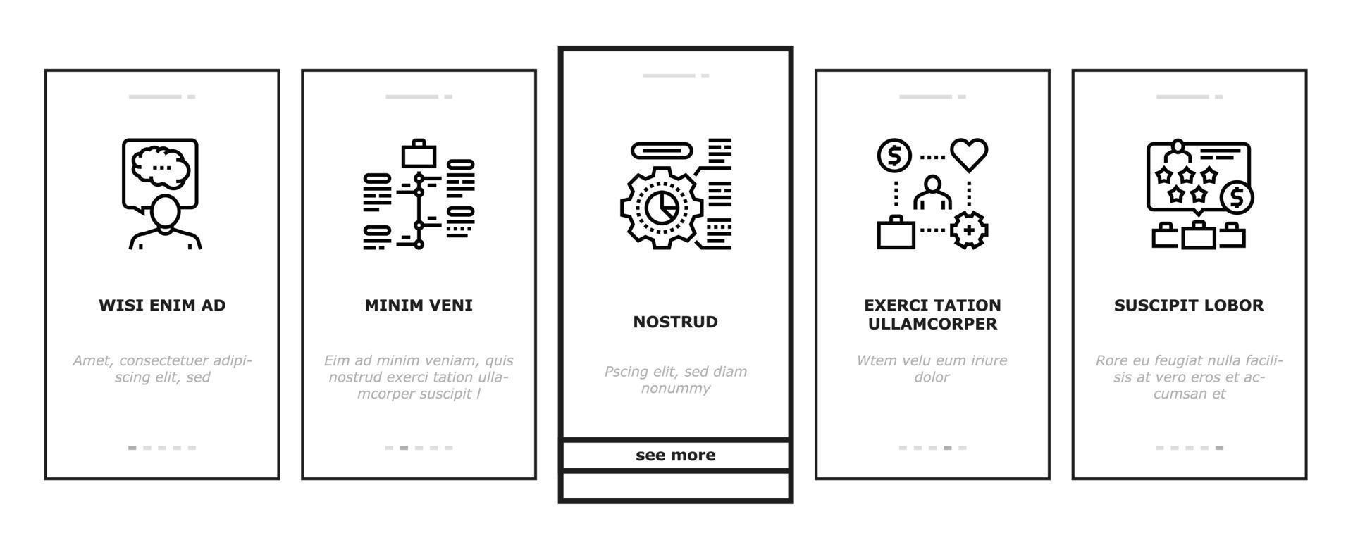 Über mich Präsentations-Onboarding-Symbole setzen Vektor