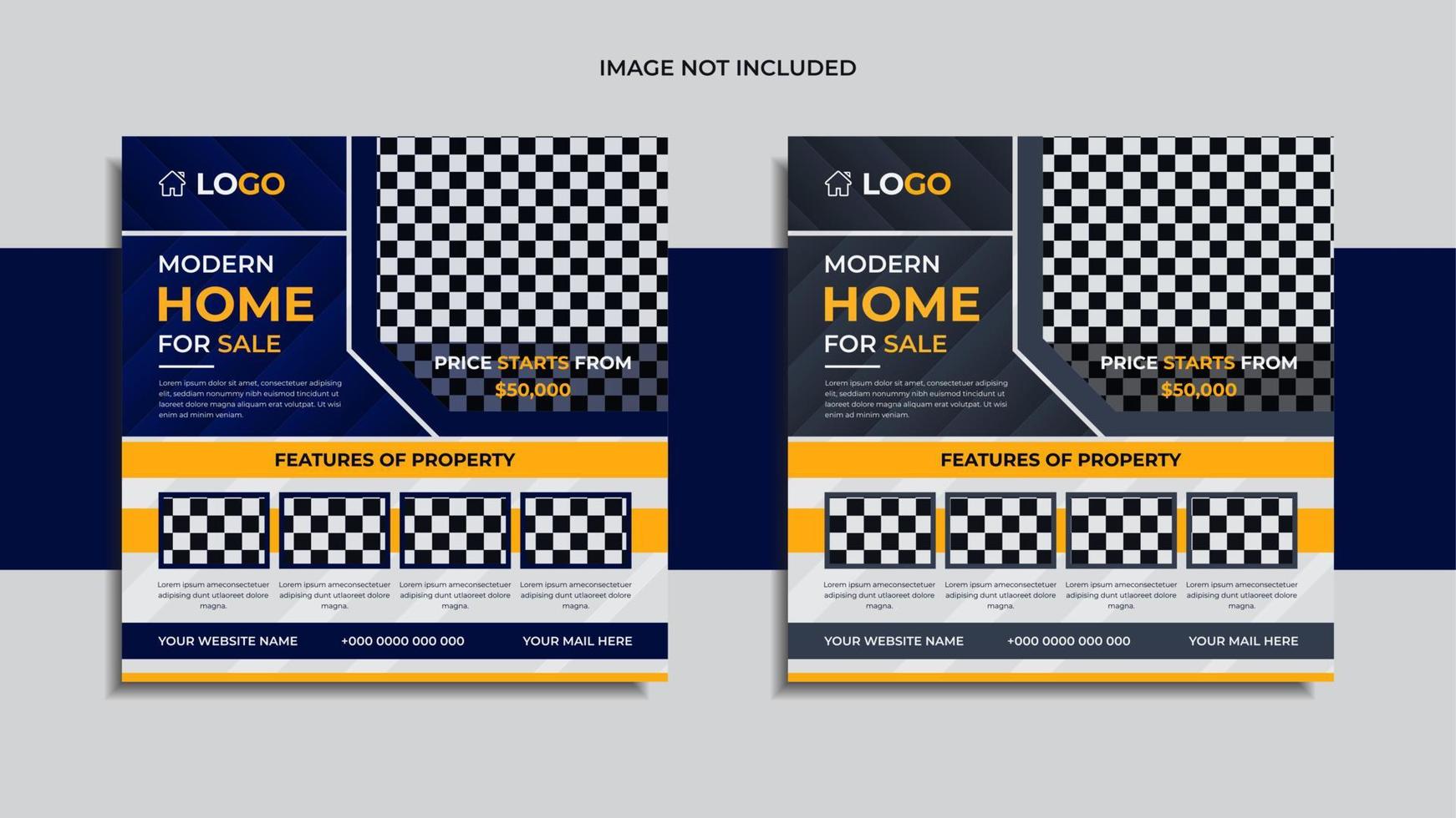 modern fastighetsdesign för sociala medier postdesign 2 i 1-pack med blå och grå färg abstrakta former och data vektor