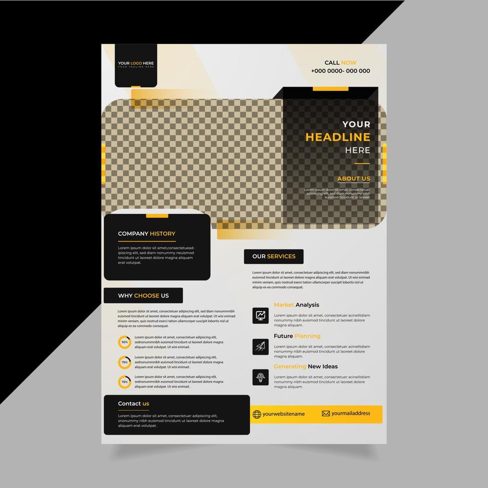 Moderne minimale Business-Flyer-Vorlage mit Rücken- und gelben Farbformen, Vektordesign. vektor