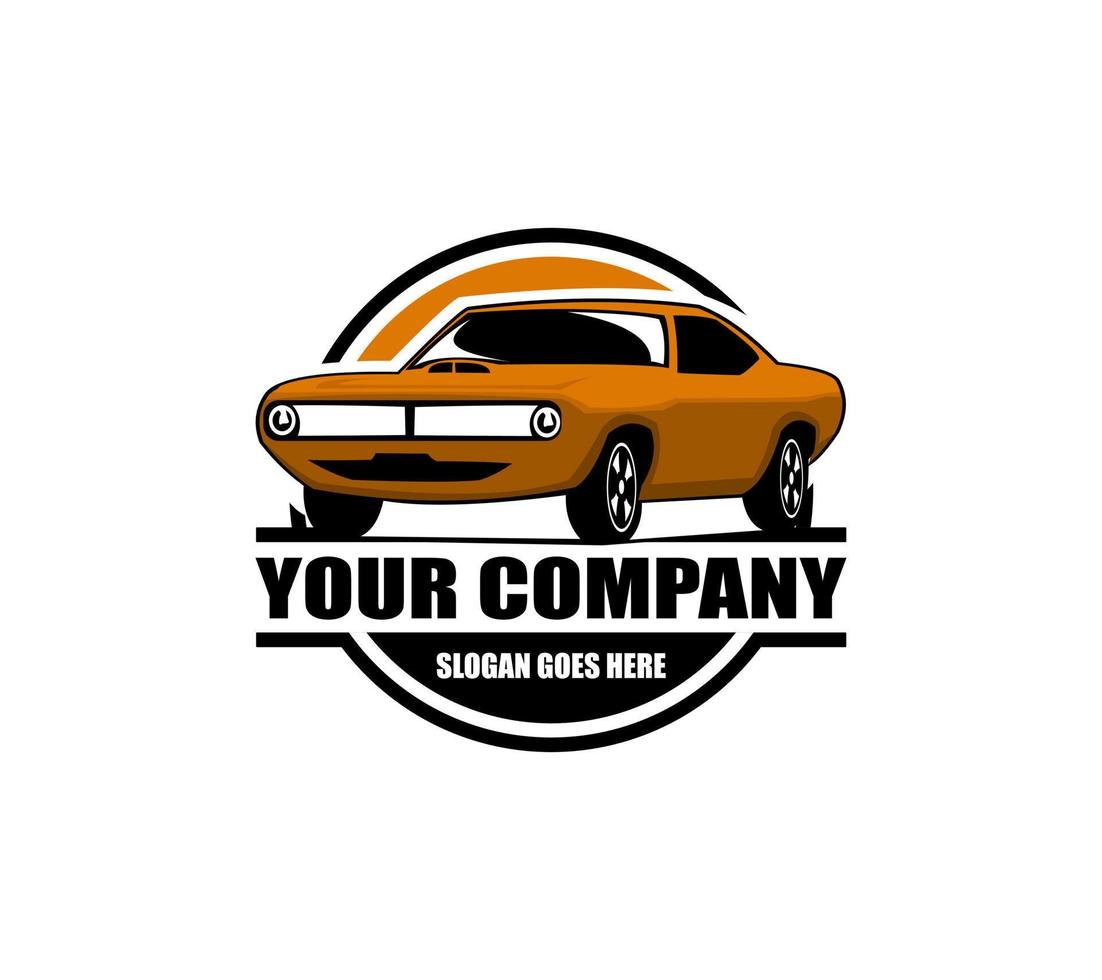 Muscle-Car-Logo-Design. Dieses Logo eignet sich für Garagen, Werkstätten, Reparaturwerkstätten, alte oder klassische Autowerkstätten. auch für Autorestaurierung, Reparatur und Rennen vektor