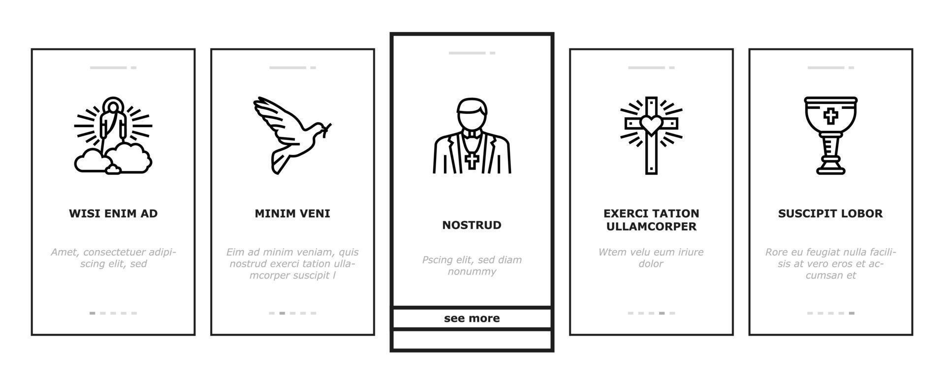 christentum religion kirche onboarding icons set vektor