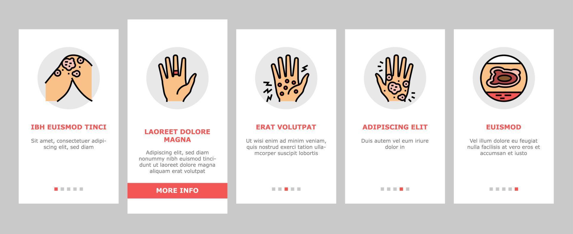 Ekzem-Krankheit behandeln Onboarding-Symbole setzen Vektor