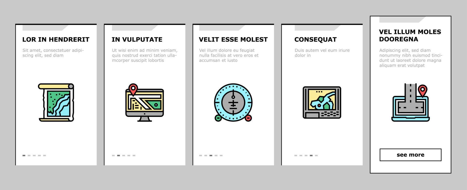 Onboarding-Symbole für das Kartenortungssystem setzen Vektor
